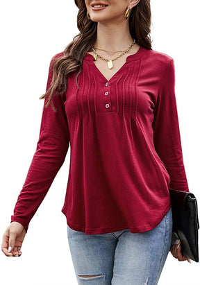 V Neck Henley Shirts Long Sleeve